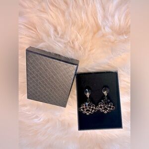 NWT Black rhinestone chandelier pierced earrings